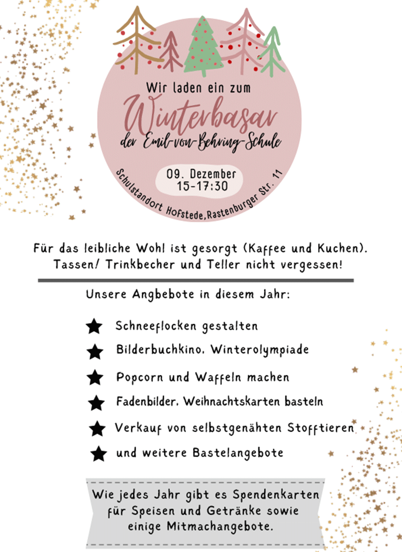 Einladung zum Weihnachtsbasar an der Emil-von-Behring-Grundschule Bochum